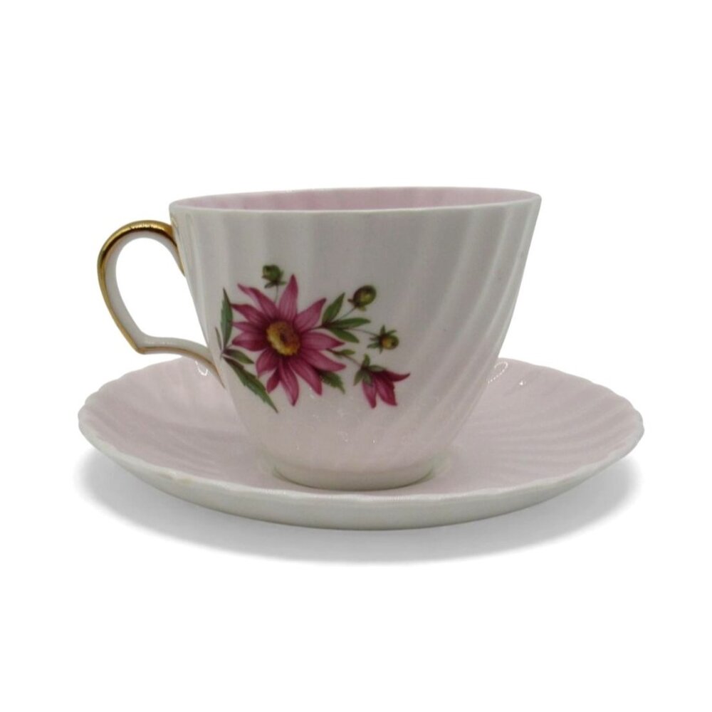 Adderley H12591 Pink Floral Teacup & Saucer England Vintage